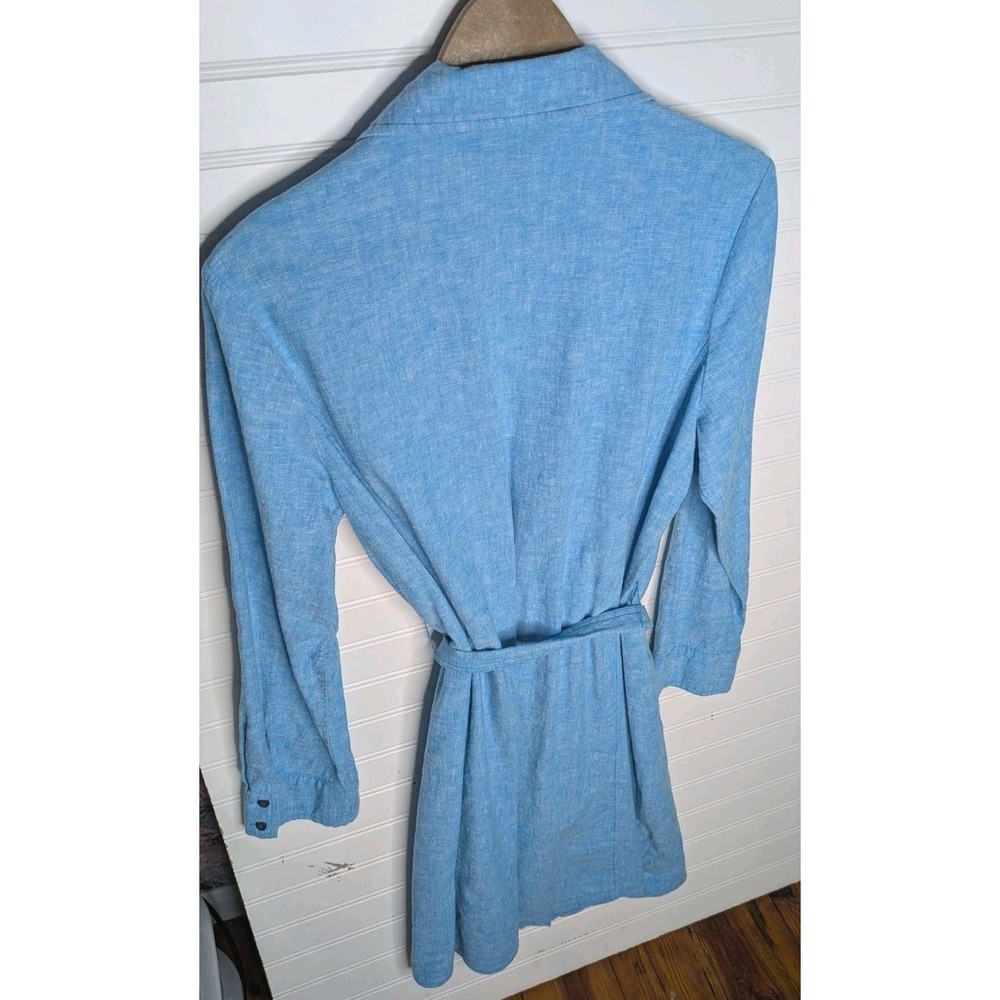 Dialogue Women's Shirt Dress Petite Medium PM Blue Long Sleeve Tie Linen Blend - Picture 6 of 9